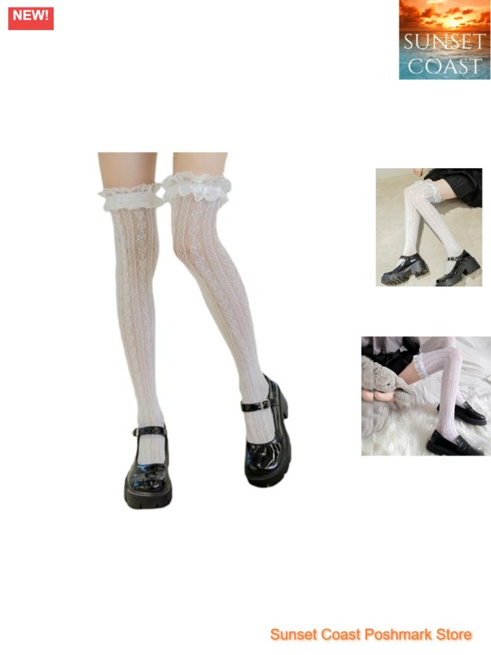 Fishnet Thigh High Stockings Bow Lace Brim Y2K Lingerie Tights